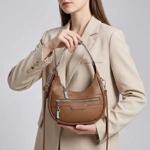 Brown_Textured_Vegan_Leather_Crescent_Hobo_Bag_For_Women