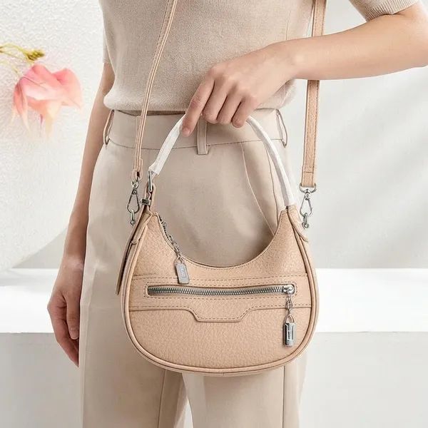 Beige_Textured_Pu_Crescent_Crossbody_Hobo_Bag_For_Women