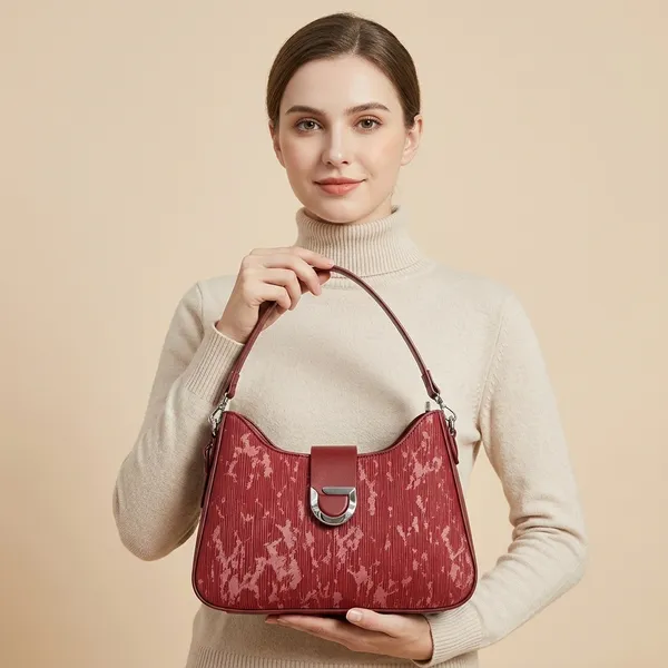 Maroon_Jacquard_Floral_Pattern_Hobo_Bag_For_Women