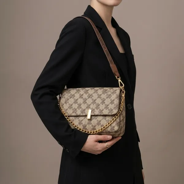 Beige_Pu_Checkered_Flap_Shoulder_Bag_With_Chain_Strap_For_Women