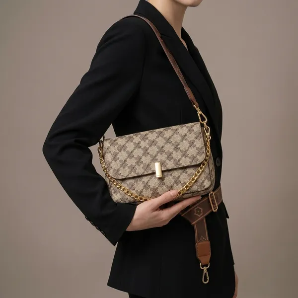 Beige_Pu_Checkered_Flap_Shoulder_Bag_With_Chain_Strap_For_Women