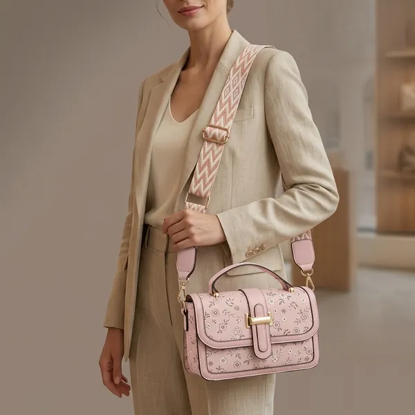 Pink_Pu_Floral_Embossed_Crossbody_Bag_For_Women