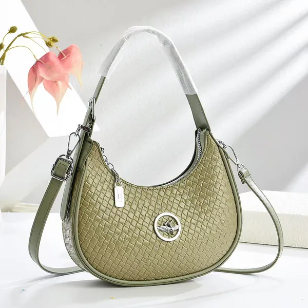 Olive_Green_Pu_Woven_Textured_Crescent_Hobo_Bag_For_Women