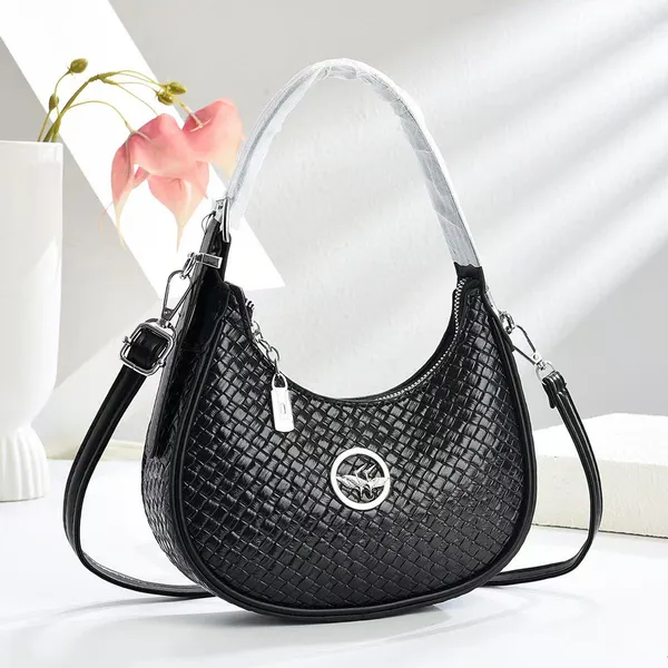 Black_Pu_Woven_Textured_Crescent_Hobo_Shoulder_Bag_For_Women