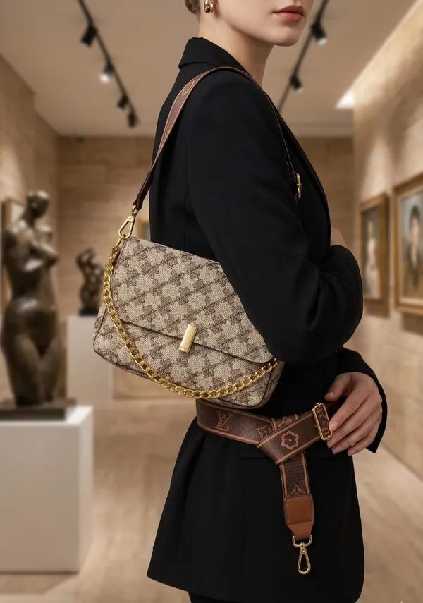 Beige_Pu_Checkered_Flap_Shoulder_Bag_With_Chain_Strap_For_Women
