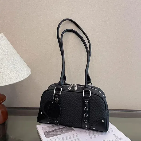 Black_Pu_Woven_Textured_Dome_Shoulder_Bag_For_Women