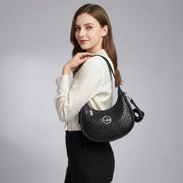 Black_Pu_Woven_Textured_Crescent_Hobo_Shoulder_Bag_For_Women