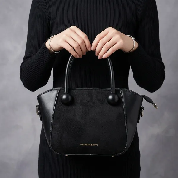 Black_Pu_Structured_Dual_Handle_Handbag_For_Women