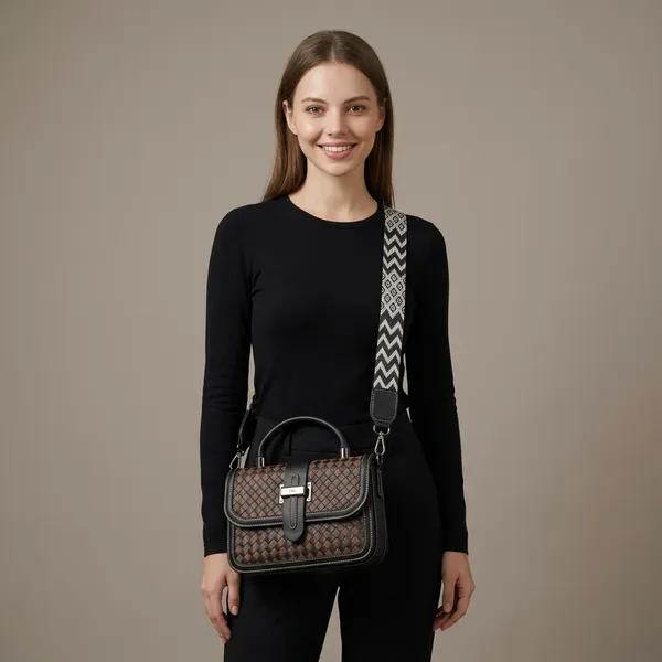 Brown_Woven_Pattern_Flap_Crossbody_Satchel_Bag_For_Women