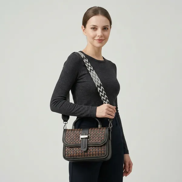 Brown_Woven_Pattern_Flap_Crossbody_Satchel_Bag_For_Women
