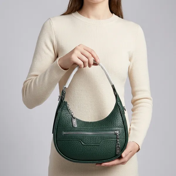 Green_Pu_Textured_Crescent_Hobo_Crossbody_Bag_For_Women