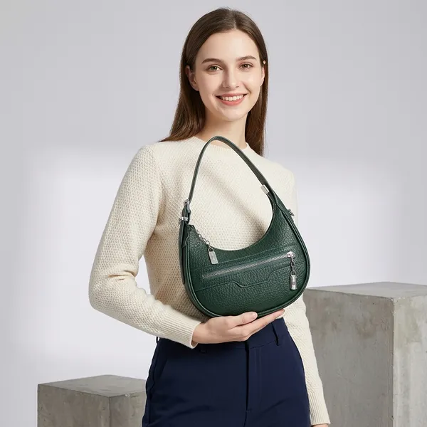 Green_Pu_Textured_Crescent_Hobo_Crossbody_Bag_For_Women
