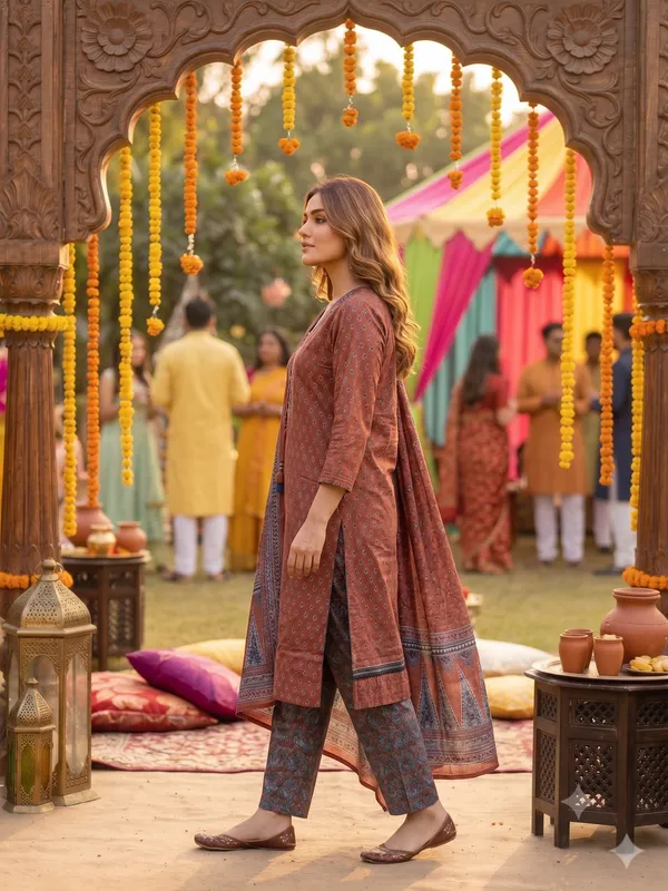 Rust_Ajrakh_Printed_Cotton_Kurta_Set