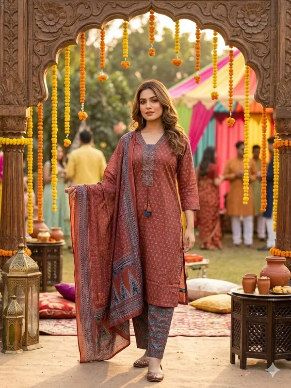 Rust_Ajrakh_Printed_Cotton_Kurta_Set