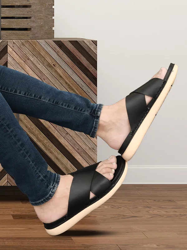Black_Synthetic_Leather_Cross_Strap_Slide_Sandals_For_Men