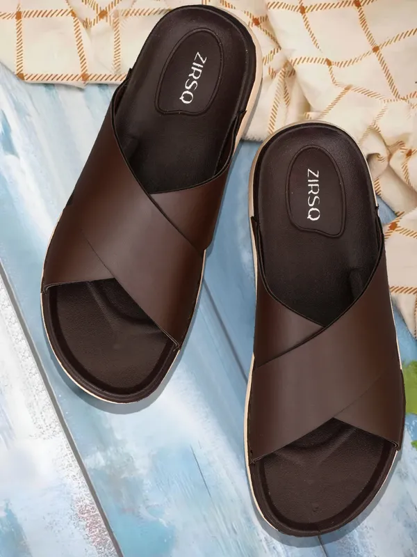 Brown_Synthetic_Leather_Cross_Strap_Slide_Sandals_For_Men