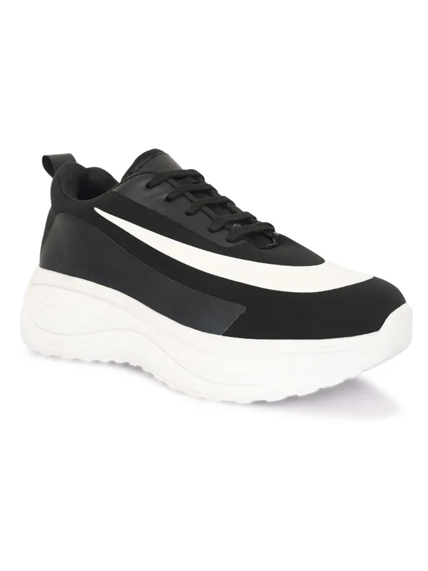 Black_White_Mesh_Lace-Up_Sneakers_For_Men