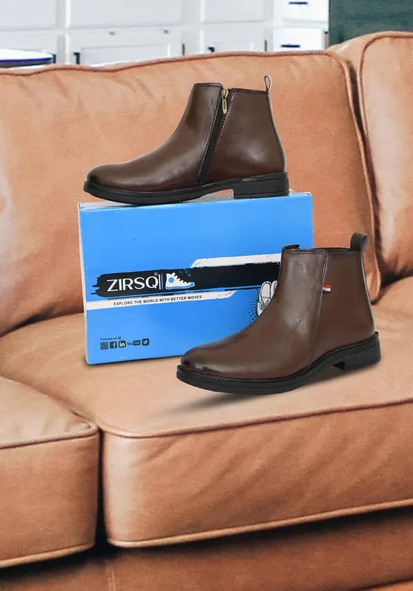 Brown_Synthetic_Leather_Slip-On_Ankle_Boots_For_Men