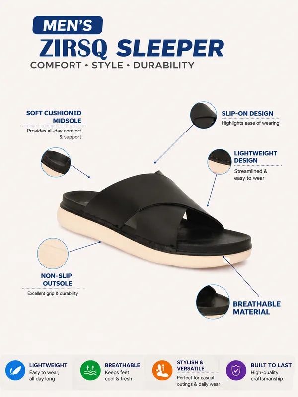 Black_Synthetic_Leather_Cross_Strap_Slide_Sandals_For_Men
