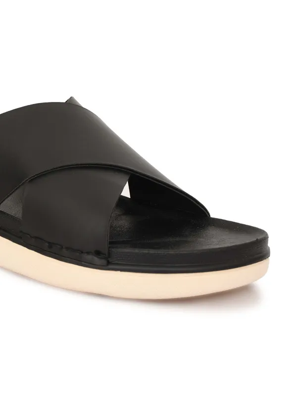 Black_Synthetic_Leather_Cross_Strap_Slide_Sandals_For_Men