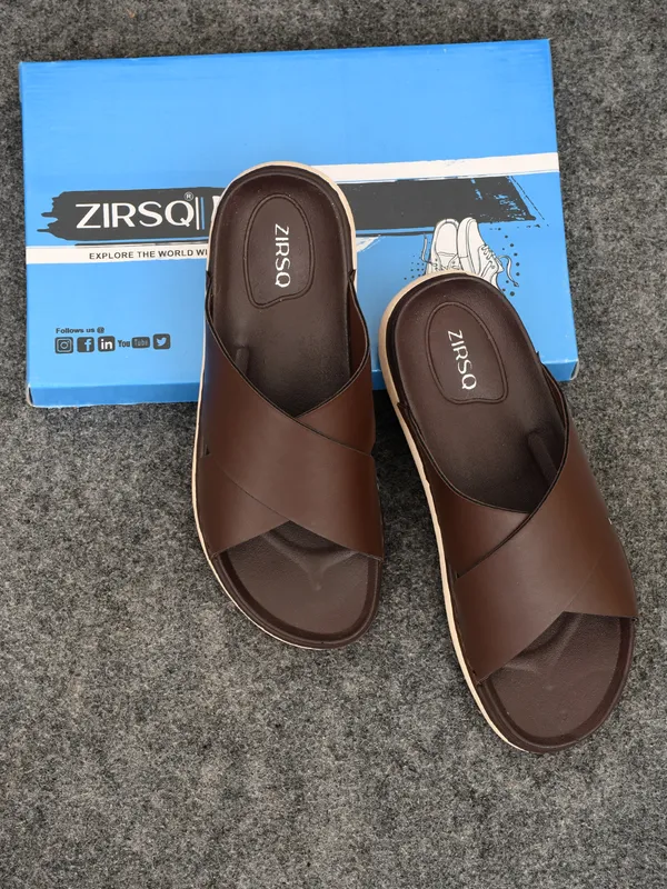 Brown_Synthetic_Leather_Cross_Strap_Slide_Sandals_For_Men