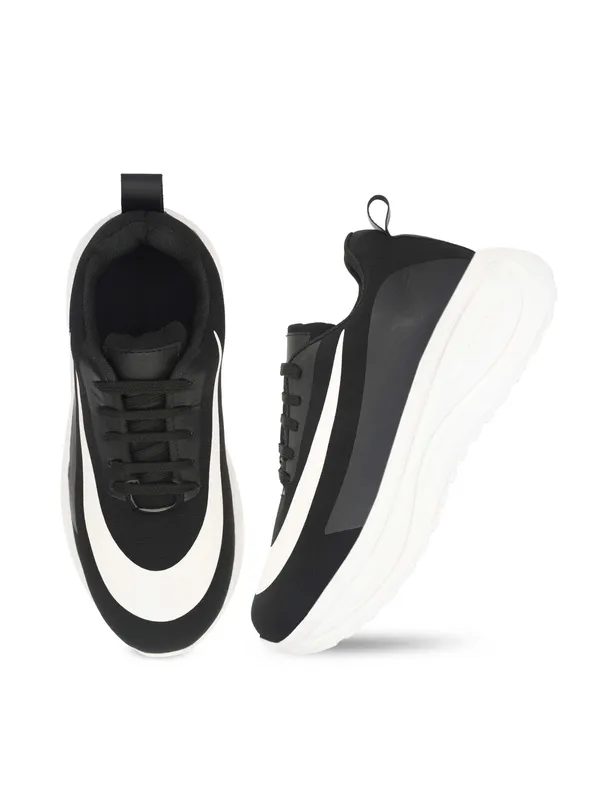 Black_White_Mesh_Lace-Up_Sneakers_For_Men