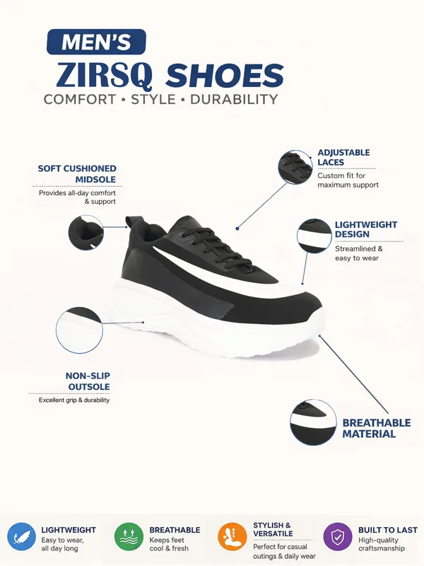 Black_White_Mesh_Lace-Up_Sneakers_For_Men