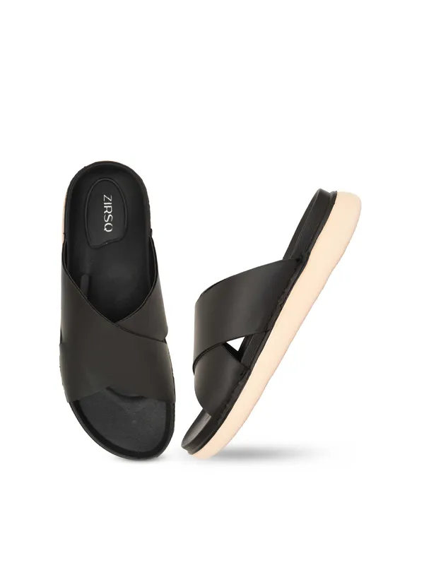 Black_Synthetic_Leather_Cross_Strap_Slide_Sandals_For_Men