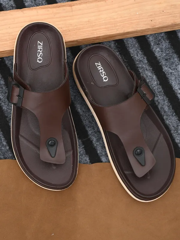 Brown_Synthetic_Leather_Toe-Post_Slippers_For_Men