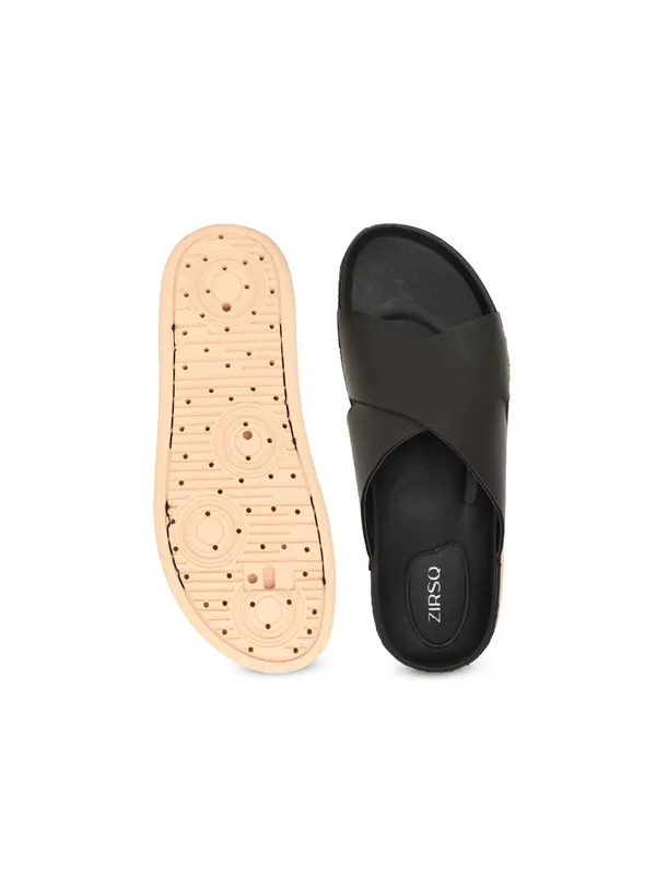 Black_Synthetic_Leather_Cross_Strap_Slide_Sandals_For_Men