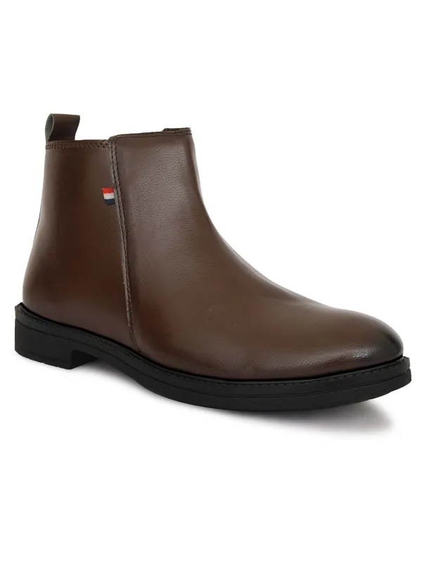 Brown_Synthetic_Leather_Slip-On_Ankle_Boots_For_Men
