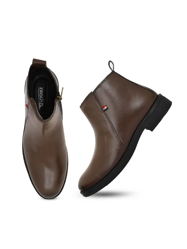 Brown_Synthetic_Leather_Slip-On_Ankle_Boots_For_Men