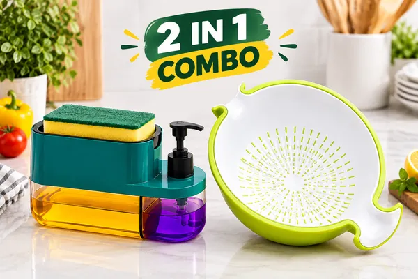 2_in_1_Kitchen_Combo_–_Soap_&_Sponge_Dispenser_+_4L_Colander
