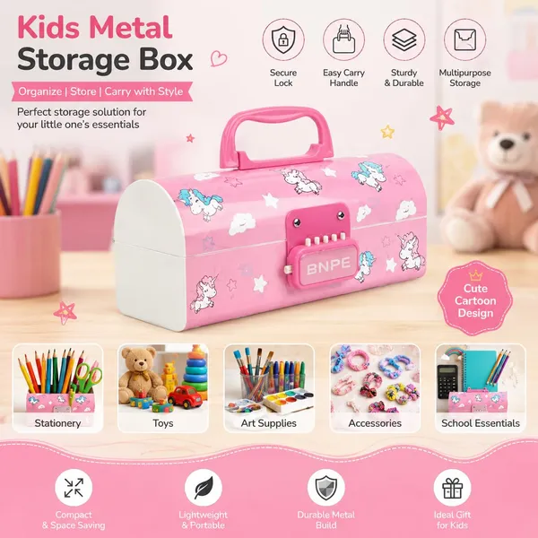 Bpa_Free_Plastic_Kids_Storage_Box_With_Lock_And_Handle_Pink