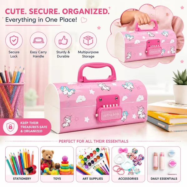 Bpa_Free_Plastic_Kids_Storage_Box_With_Lock_And_Handle_Pink
