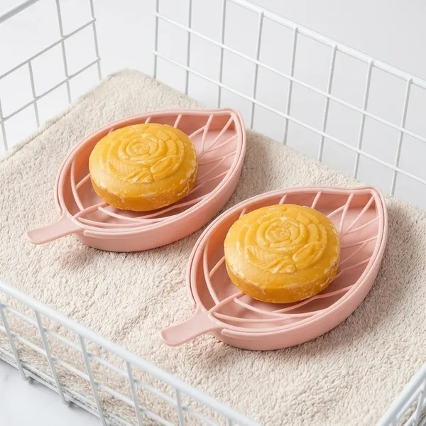 Plastic_Leaf_Shape_Soap_Dish_Holder_Pink_Pack_Of_5