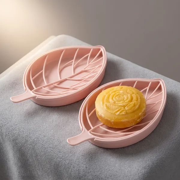 Plastic_Leaf_Shape_Soap_Dish_Holder_Pink_Pack_Of_5