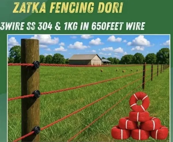 Zatka_Fencing_Dori__1100_Mtr_5.70Kg_3800_Feet_Boundary_Wire_Jatka_Machine_Stainless_Steel_Fence_Post_(20_Mm)
