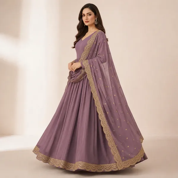 Mauve_Georgette_Embroidered_Flared_Gown_With_Dupatta_For_Women