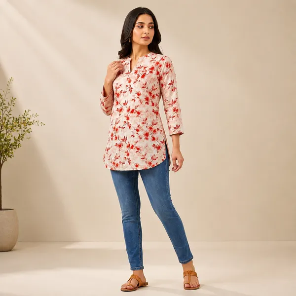 Light_Beige_Cotton_Embroidered_High-Low_Western_Top_For_Women