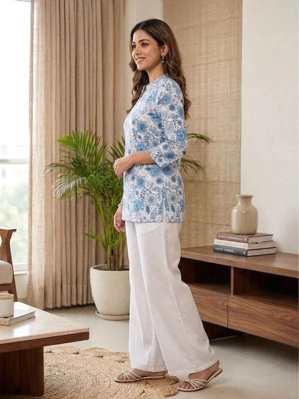 Blue_Rayon_Floral_Print_Tunic_Palazzo_Co-Ord_Set_For_Women