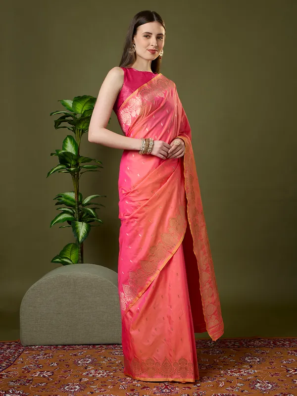 Coral_pink_and_warm_gold_Banarasi_silk_saree