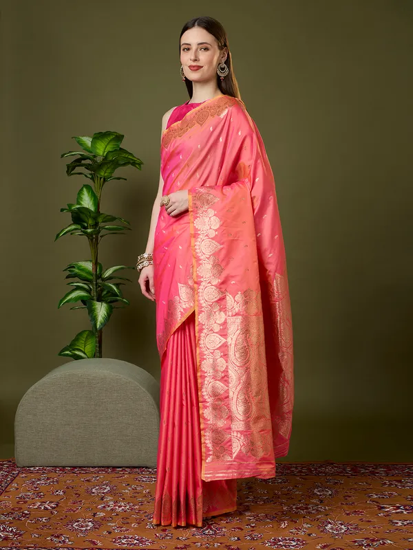 Coral_pink_and_warm_gold_Banarasi_silk_saree