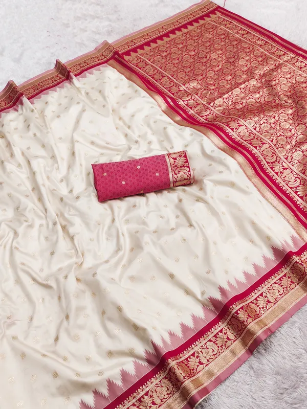 Cream_and_Magenta_Banarasi_Silk_Saree