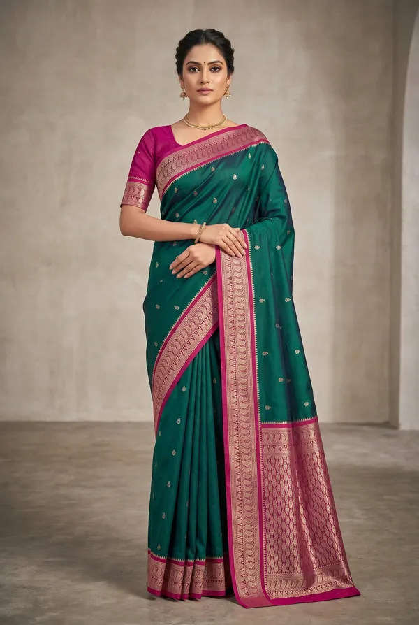 Emerald_Green_and_Magenta_Banarasi_Silk_Saree