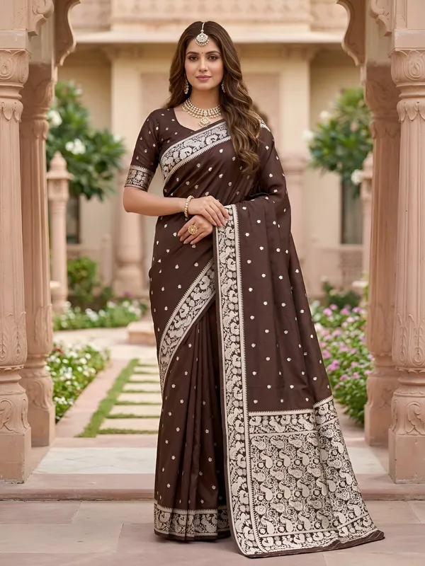 Espresso_Brown_Pure_Banarasi_Silk_Saree