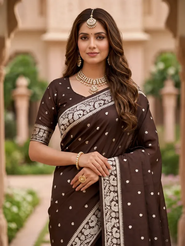 Espresso_Brown_Pure_Banarasi_Silk_Saree