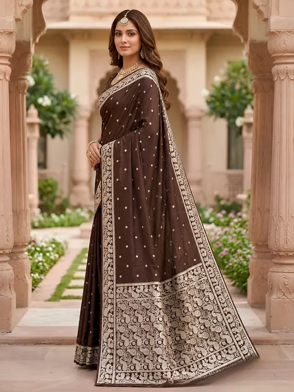 Espresso_Brown_Pure_Banarasi_Silk_Saree