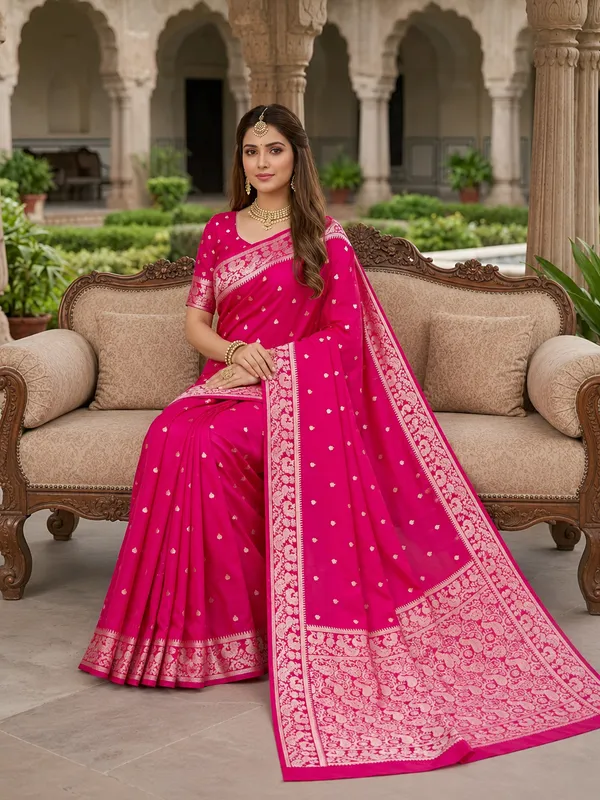 Fuchsia_pink_pure_Banarasi_silk_saree