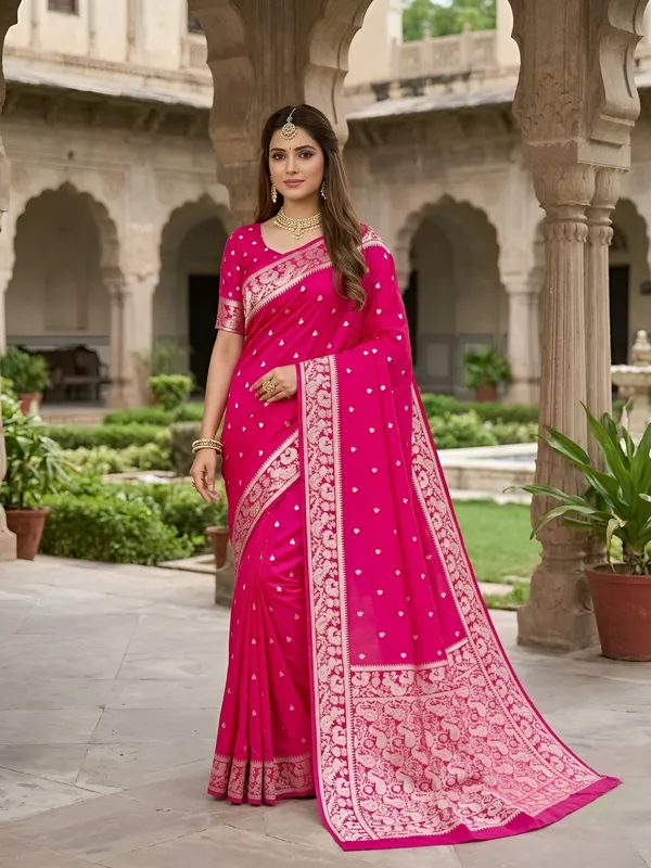 Fuchsia_pink_pure_Banarasi_silk_saree